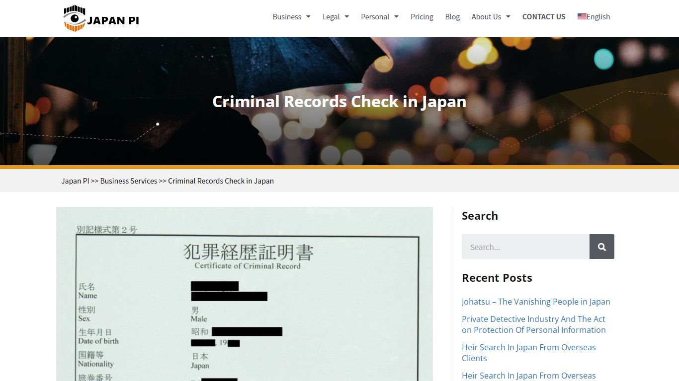 Criminal Records Check in Japan - Japan PI